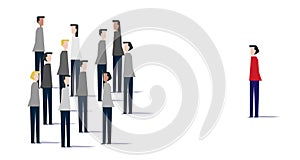 Team leader concept illustration - crowd of figures with the red leader. Crowd of people. Be different. Gray crowd illustration.