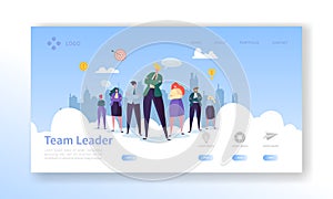 Team Leader Landing Page. Leadership Concept with Flat Business People Characters Website Template. Easy Edit