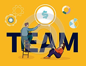 Team Lettering Banner with Collaborating People