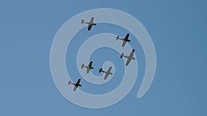 Team of light engine planes in the sky