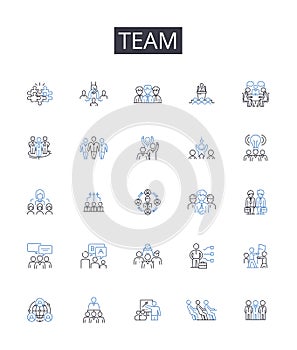 Team line icons collection. Group, Bundle, Bunch, Collection, Agglomeration, Clump, Conglomeration vector and linear