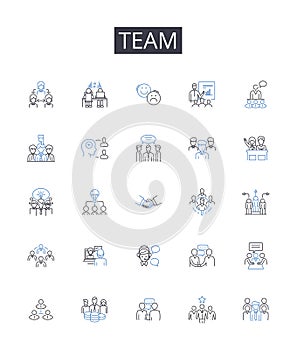 Team line icons collection. Squad, Group, Gang, Unit, Troop, Company, Posse vector and linear illustration. Band,Crew
