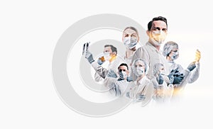 Team of medical professionals on a white background