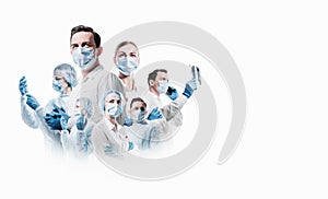 Team of medical professionals on a white background