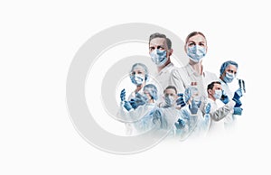 Team of medical professionals on a white background