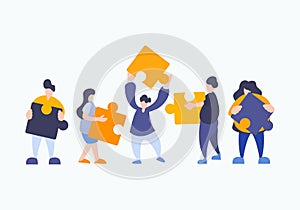 Team metaphor. people connecting puzzle elements. Symbol of teamwork, cooperation, partnership. Business concept vector