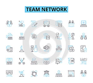 Team network linear icons set. ollaboration, Integration, Communication, Synergy, Connection, Cooperation, Coordination