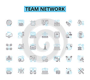 Team network linear icons set. ollaboration, Integration, Communication, Synergy, Connection, Cooperation, Coordination