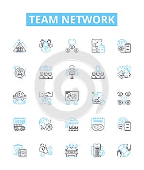Team network vector line icons set. Team, Network, Collaborate, Sharing, Connect, Unify, Merge illustration outline