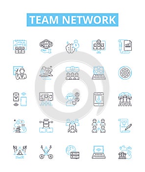 Team network vector line icons set. Team, Network, Collaborate, Sharing, Connect, Unify, Merge illustration outline