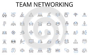 Team networking line icons collection. Speaker, Attendee, Nerking, Workshop, Keynote, Breakout, Panel vector and linear