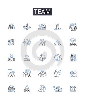 Team line icons collection. Group, Bundle, Bunch, Collection, Agglomeration, Clump, Conglomeration vector and linear photo