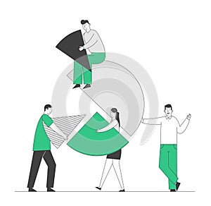 Team Partnership, Teamwork Cooperation Concept. Business People Connecting Huge Pie Chart Elements