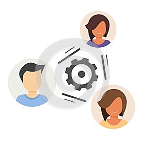 Team people relationship settings manage icon flat vector, workforce employee facility formation set up graphic, configure execute photo