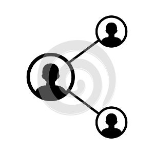 The team of people working in the online mode. Network icon on white background. Vector illustration.