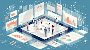 Team of professionals analyzing data on a digital platform