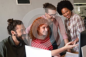 Team of programmers writing digital code in the metaverse and working together on the internet