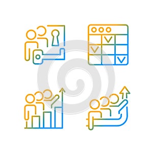 Team project gradient linear vector icons set