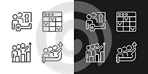 Team project pixel perfect linear icons set for dark, light mode