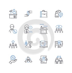 Team rapport line icons collection. Trust, Communication, Synergy, Bonding, Cooperation, Collaboration, Empathy vector