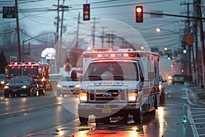 A team of rescue vehicles is helping victims of an accident.