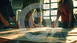 The team reviewing blueprints.AI generated image
