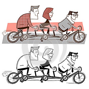 Team riding a bicycle