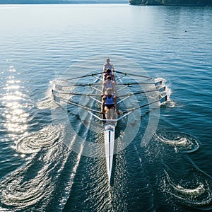 Team rowing in synchronization