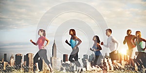 Team Running Marathon Healthy Runner Concept