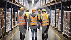 A Team\'s Journey warehouse workers Through the Maze of Packed Racks. Generative AI