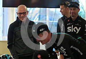 Team Sky cycling Manager Dave Brailsford and riders