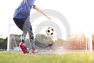 Team soccer footballer get the ball to free kick or penalty kick