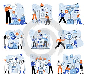 Team solving complex problems. Teamwork vector illustration metaphor. Business solution