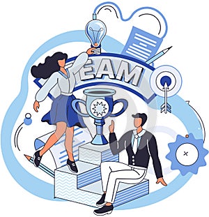 Team solving complex problems. Teamwork vector illustration metaphor. People analyzing business data