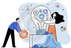Team solving complex problems. Teamwork vector illustration metaphor. Solution solve problem concept