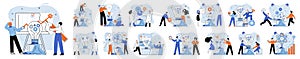 Team solving problems. Data scientists, software engineer, statistician, programmers, visualizer and analyst working on