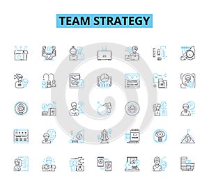 Team strategy linear icons set. Collaboration, Unity, Synergy, Cohesion, Consensus, Alignment, Communication line vector