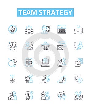 Team strategy vector line icons set. Collaboration, Planning, Alignment, Execution, Communication, Participation