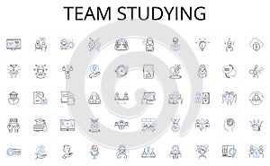 Team studying line icons collection. Creative, Adaptable, Inventive, Versatile, Clever, Skilled, Innovative vector and
