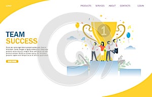 Team success vector website landing page design template