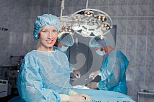 Team surgeon at work in operating room. breast