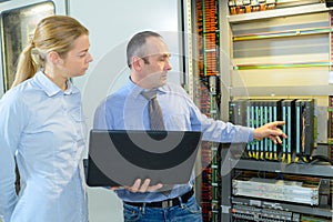 Team technicians working together