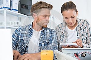 team technicians working together