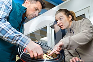 Team technicians working together at data centre