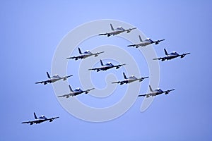 Team of ten aerobatic aircrafts