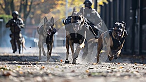 A team of trained dogs and handlers performing regular sweeps of the premises for explosives or contraband photo