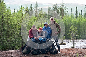 Team of travelers trekking