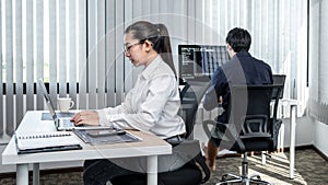 Team of two professional programmers working on website projects in software development on the desktop computer and making coding