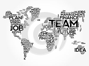 TEAM word cloud in shape of world map