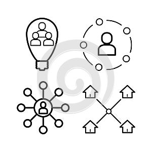 Team work best icon liner set. Business people line icons